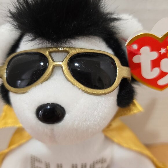 Ty Beanie Babies "Teddy Bear" Elvis with Gold Cape Sunglasses New with Tags - Picture 2 of 6